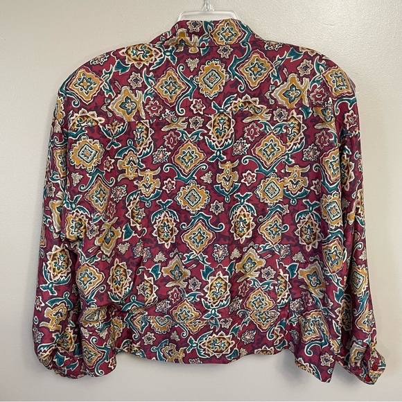 90's Over sized Silk Geometric Jacket Abstract art to wear burgundy - Picture 3 of 10